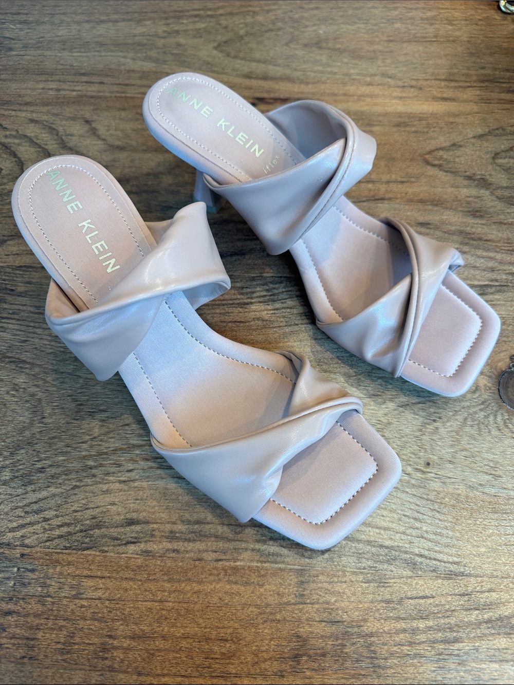 Anne Klein Pastel Nude Double Twist Slide Heels